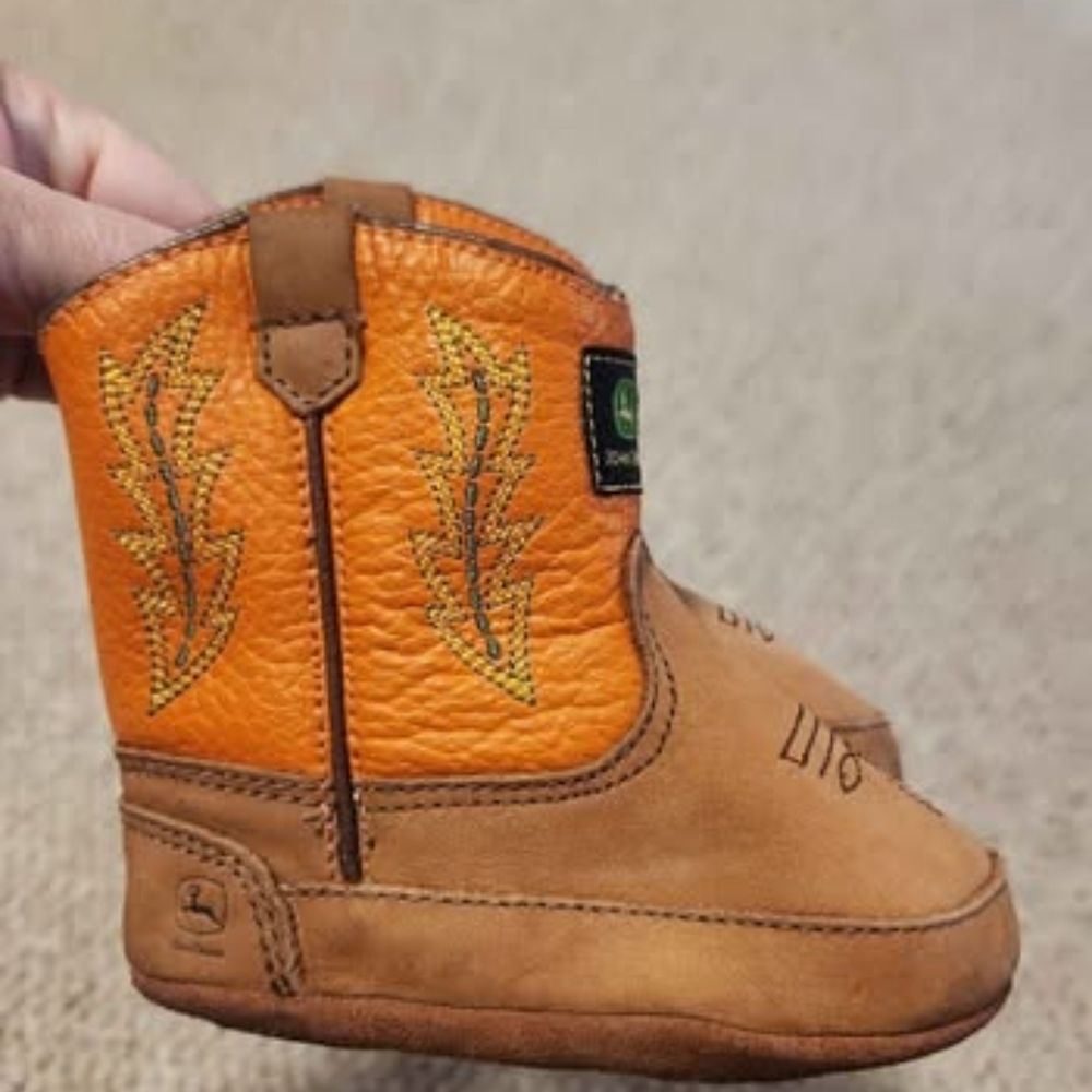 John Deere Orange and Tan Toddler Pull-On Western Boot - Size 4